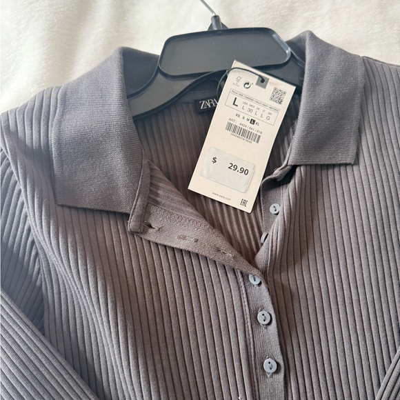 Zara Charcoal Ribbed Button Down Shirt - Picture 2 of 6